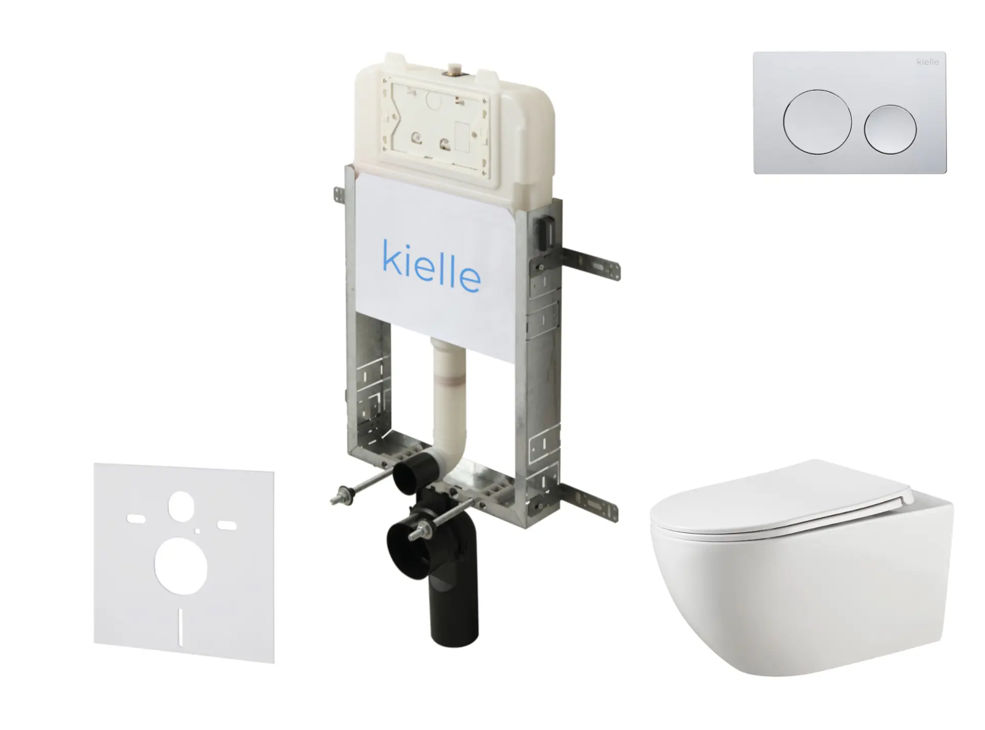kielle Genesis New - komplekts priekšsienas uzstādīšanai, WC Gaia, Rimless, Softclose sēdeklis un vadības plate Gemini New I, spīdīgs hroms 30528SZ11