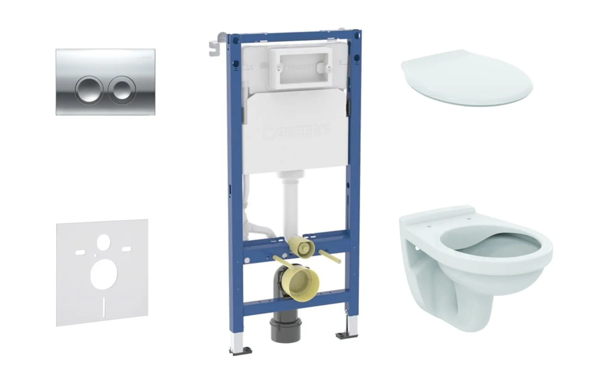Geberit Duofix - komplekts priekšsienas elements, Alpha-WC ar sēdekli un Delta21 vadības plati, spīdīgs hroms SANI11CD1141