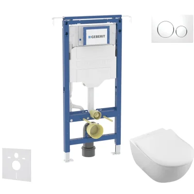 Geberit Duofix - komplekts ar priekšsienas elementu, Villeroy Boch WC un sēdekli, Sigma20 pogām, DirectFlush, SoftClose, CeramicPlus, balts/hroms spīdīgs SANI11CK3114