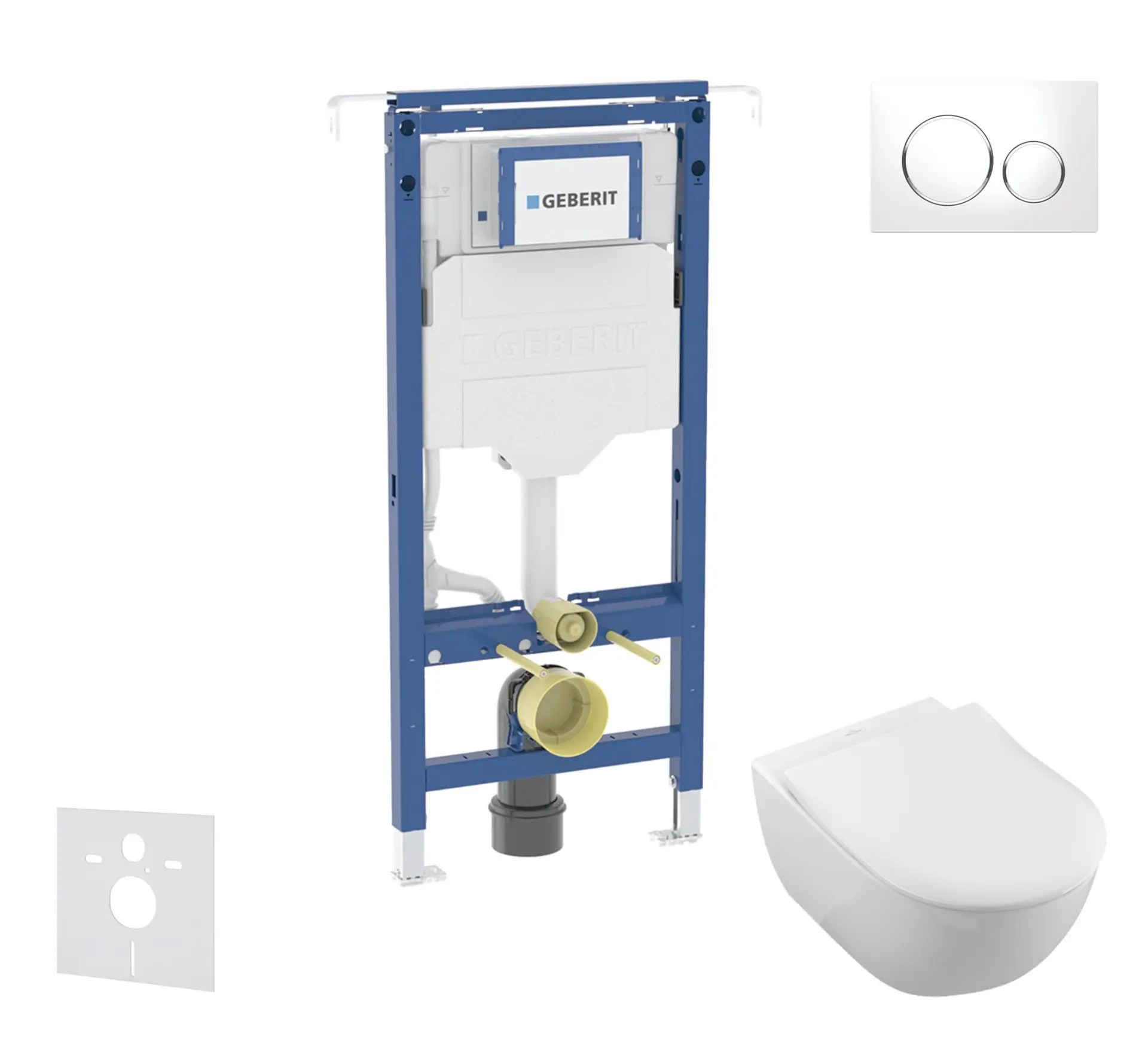 Geberit Duofix - komplekts ar priekšsienas elementu, Villeroy Boch WC un sēdekli, Sigma20 pogām, DirectFlush, SoftClose, CeramicPlus, balts/hroms spīdīgs SANI11CK3114