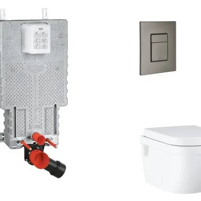 Grohe Uniset - komplekts zemapmetuma elements, WC ar Softclose sēdekli un Skate Cosmopolitan vadības plati, Hard Graphite birstēts SANI15BB5108