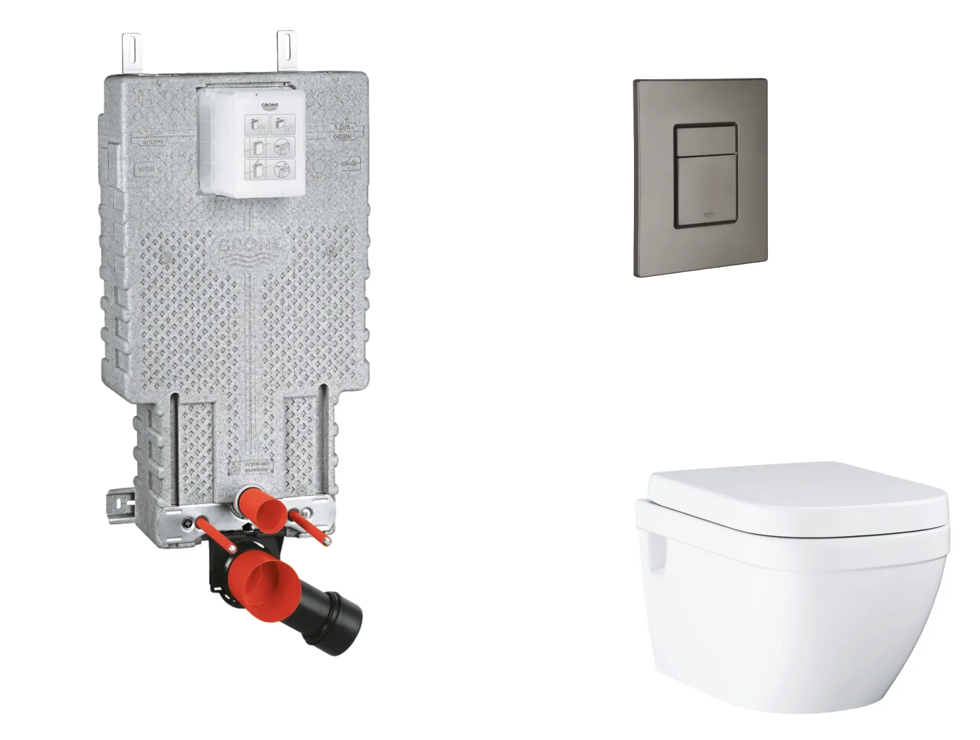 Grohe Uniset - komplekts zemapmetuma elements, WC ar Softclose sēdekli un Skate Cosmopolitan vadības plati, Hard Graphite birstēts SANI15BB5108