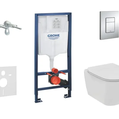 Grohe Rapid SL - zemapmetuma elementu komplekts, WC un sēdeklis Tesi, Softclose un Rimless tehnoloģija, vadības plate Skate Cosmopolitan, hroms 38528SET-KE