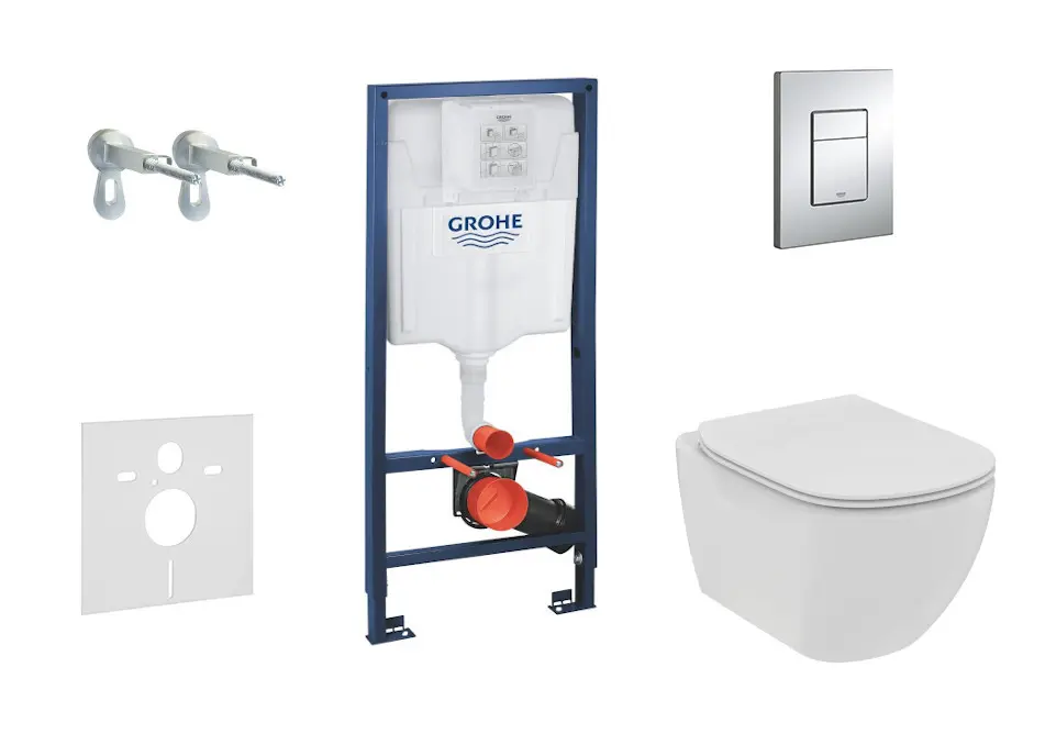 Grohe Rapid SL - zemapmetuma elementu komplekts, WC un sēdeklis Tesi, Softclose un Rimless tehnoloģija, vadības plate Skate Cosmopolitan, hroms 38528SET-KE