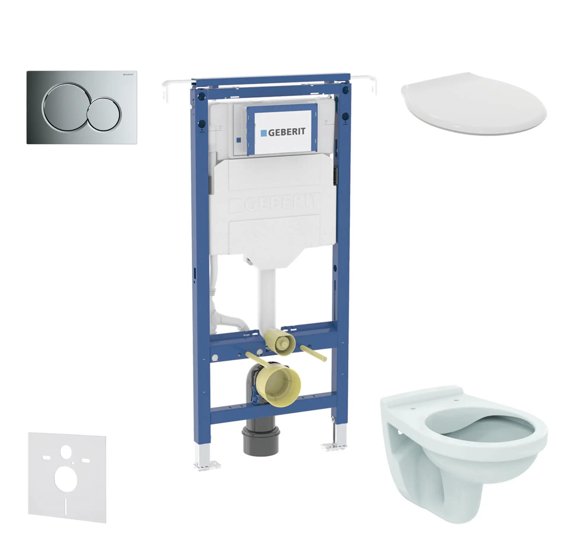 Geberit Duofix - komplekts, priekšsienas elements, Alpha-WC ar sēdekli un Sigma01 vadības plati, spīdīgs hroms SANI11CD1107