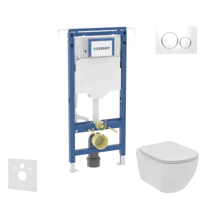 Geberit Duofix - komplekts ar priekšsienas elementu, Ideal Standard Tesi WC un sēdekli, Sigma20 vadības plāksni, Rimless, SoftClose, balts/hroms SANI11CD3102