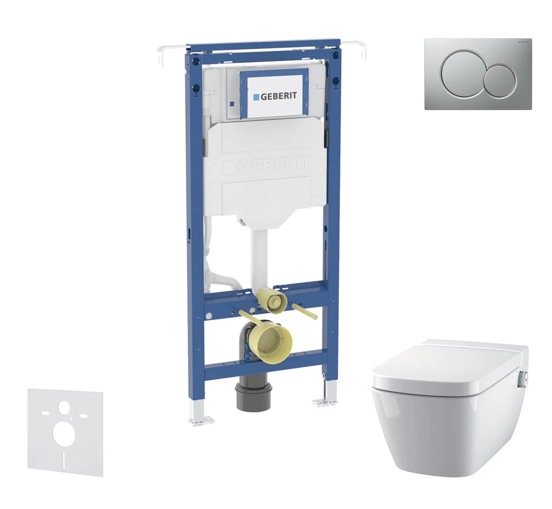 Geberit Duofix - komplekts ar priekšsienas elementu, Tece One WC un sēdekli, Sigma01 pogām, Rimless, SoftClose, hroms matēts SANI11CT2100