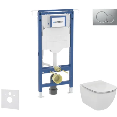 Geberit Duofix - komplekts ar priekšsienas elementu, Ideal Standard Tesi WC un sēdekli, Sigma01 pogas, Aquablade, SoftClose, matēts hroms SANI11CD2111