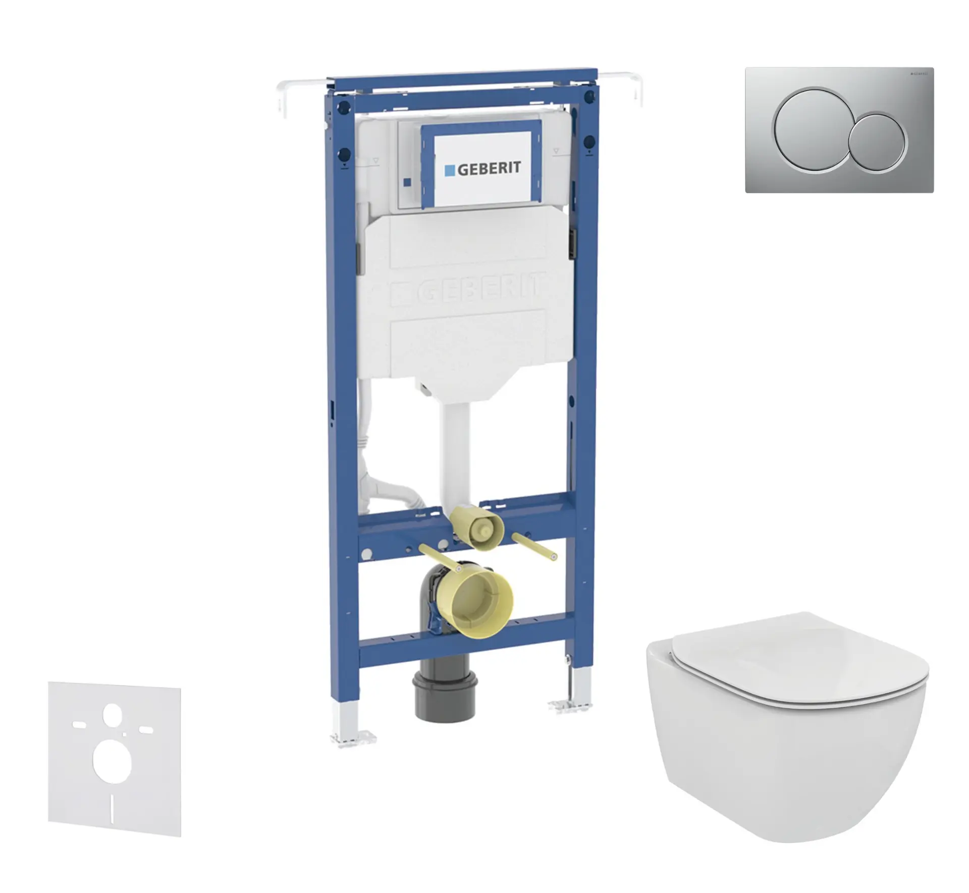 Geberit Duofix - komplekts ar priekšsienas elementu, Ideal Standard Tesi WC un sēdekli, Sigma01 pogas, Aquablade, SoftClose, matēts hroms SANI11CD2111
