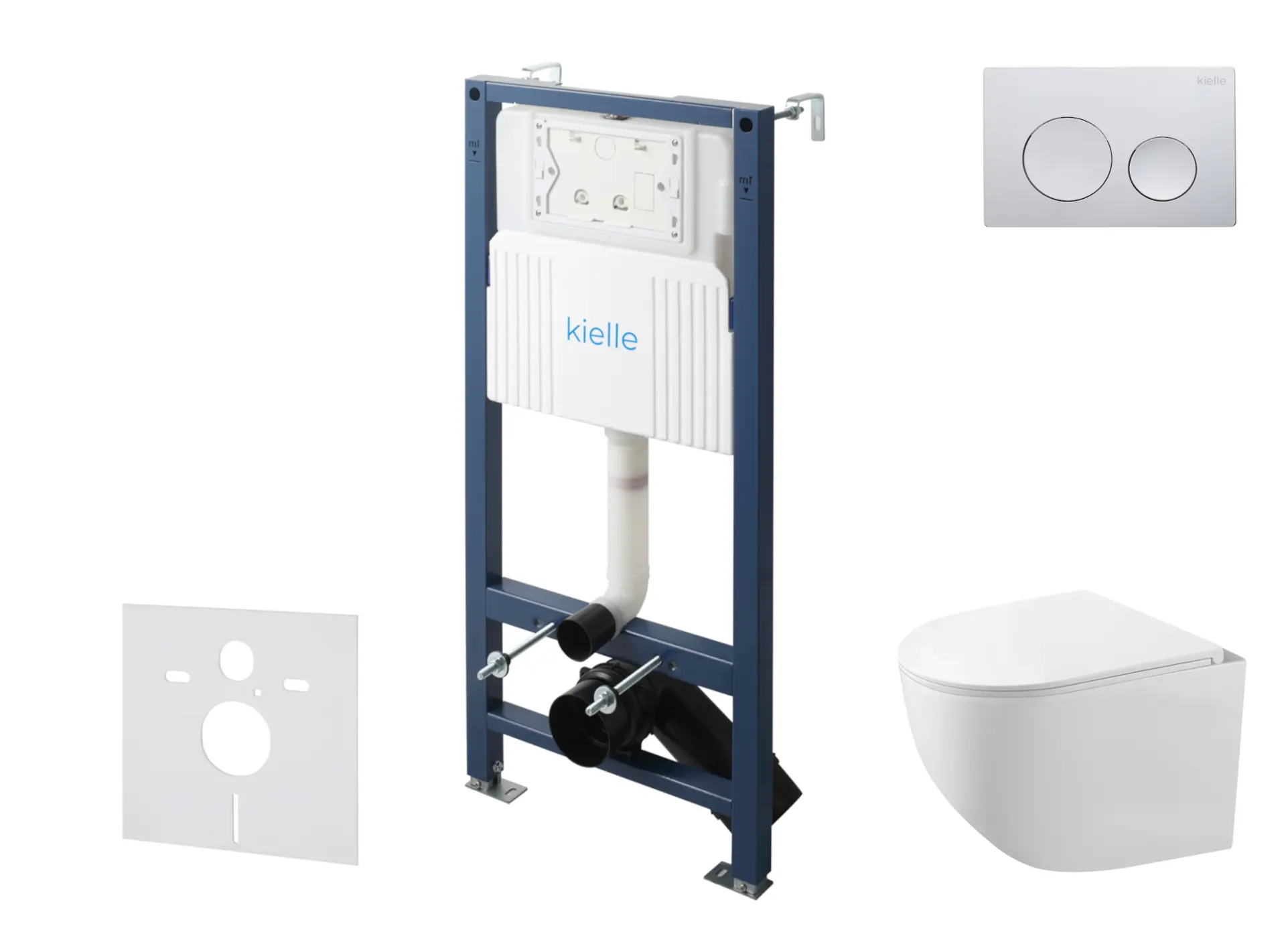 kielle Genesis New - komplekts priekšsienas uzstādīšanai, kompaktais WC Gaia, Rimless, Softclose sēdeklis un vadības plate Gemini New I, spīdīgs hroms 30528SS83