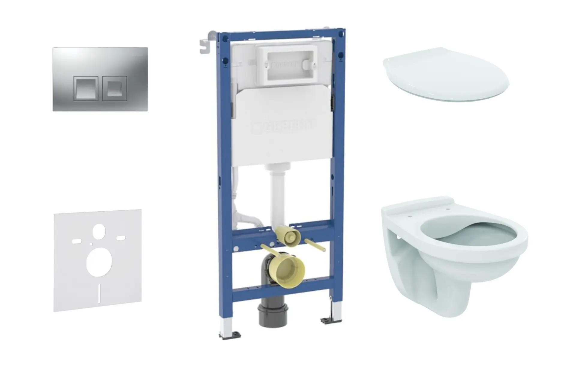 Geberit Duofix - komplekts priekšsienas elements, Alpha WC ar sēdekli un Delta35 vadības plati, hroms matēts SANI11CD2145