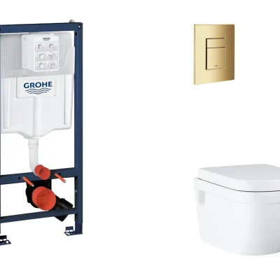 Grohe Rapid SL - komplekts ar zemapmetuma elementu, WC ar SoftClose sēdekli un Skate Cosmopolitan vadības plati, Cool Sunrise SANI11BB4132