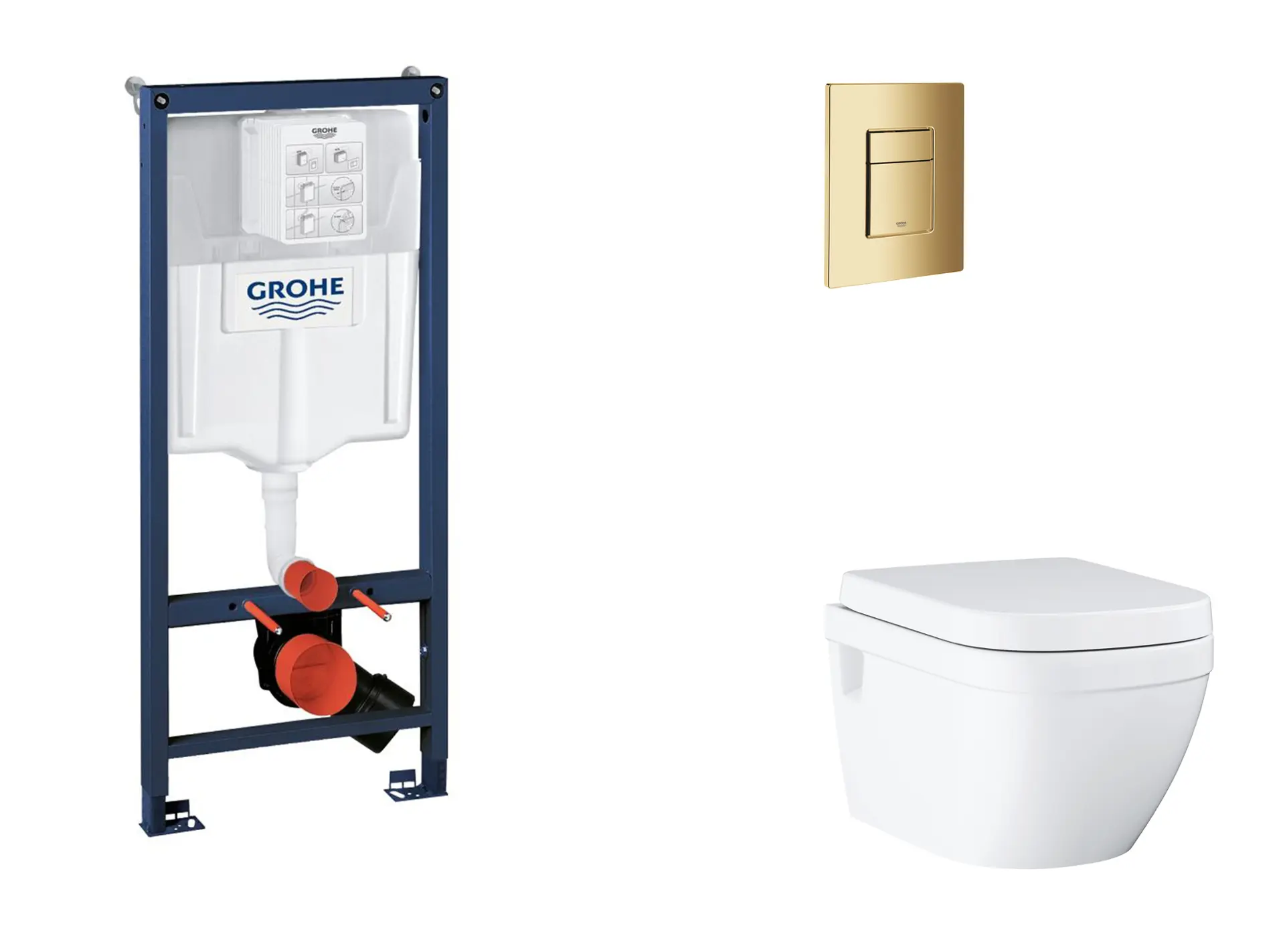 Grohe Rapid SL - komplekts ar zemapmetuma elementu, WC ar SoftClose sēdekli un Skate Cosmopolitan vadības plati, Cool Sunrise SANI11BB4132