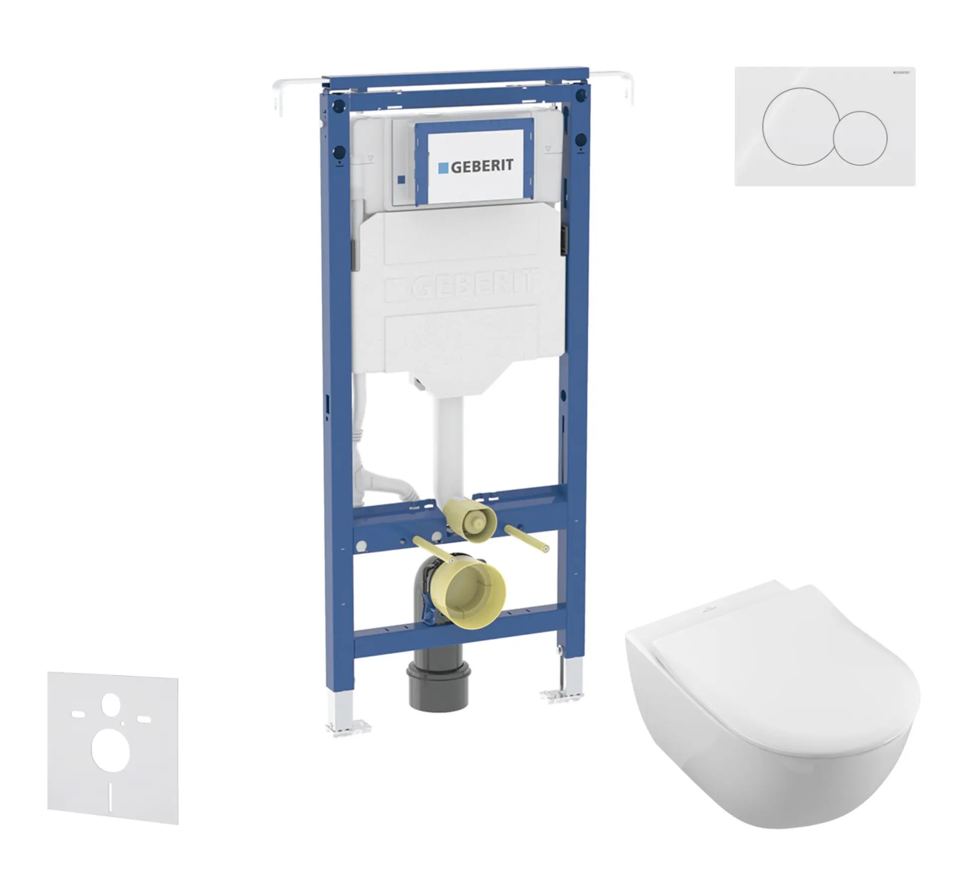 Geberit Duofix - komplekts ar priekšsienas elementu, Villeroy Boch WC un sēdekli, Sigma01 pogām, DirectFlush, SoftClose, CeramicPlus, Alpu balts SANI11CK3113