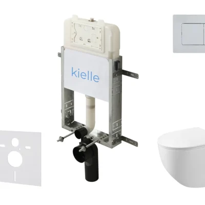 kielle Genesis New - komplekts priekšsienas montāžai, kompaktais WC Gaia, Rimless, Softclose sēdeklis un vadības plate Gemini New III, spīdīgs hroms 30528SZ89