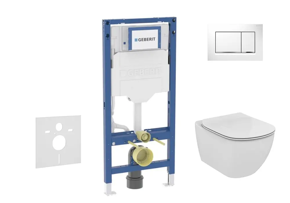 Geberit Duofix - komplekts priekšsienas montāžas elements, Tesi-WC ar Softclose sēdekli un Sigma20 vadības plati, balts/spīdīgs hroms SANI11CD3136