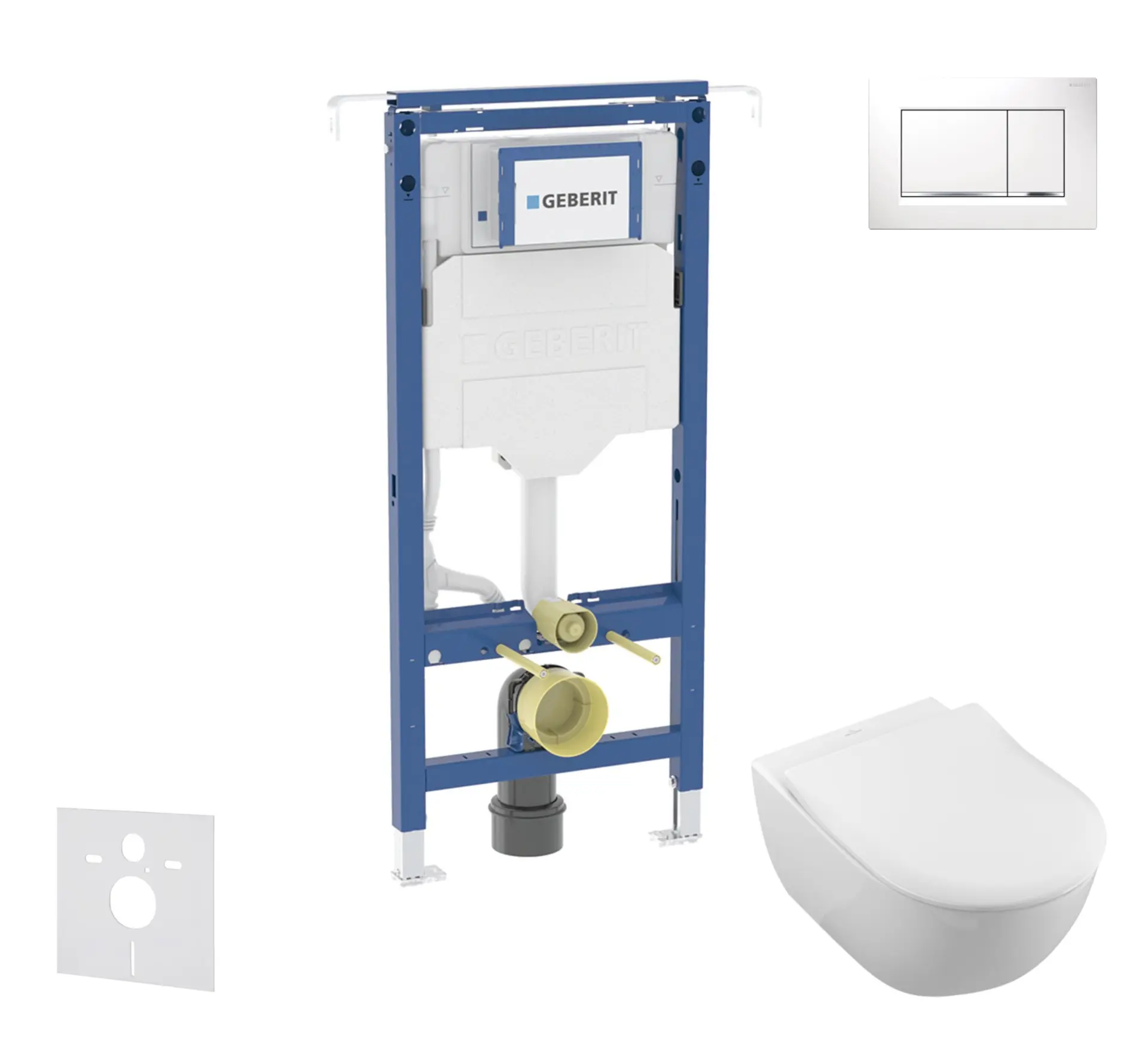 Geberit Duofix - komplekts ar priekšsienas elementu, Villeroy Boch WC un sēdekli, Sigma20 pogām, DirectFlush, SoftClose, CeramicPlus, balts/hroms spīdīgs SANI11CK3116