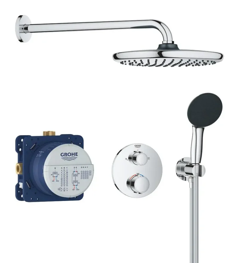 Grohe Precision - dušas komplekts ar termostatu zemapmetuma montāžai, diametrs 25 cm, hroms 34883000