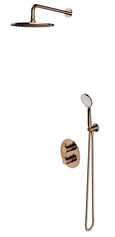 OMNIRES Y - dušas komplekts ar zemapmetuma termostatu, ar iebūvējamo daļu, diametrs 25 cm, 5 strūklas veidi, varš SYSYT05CP