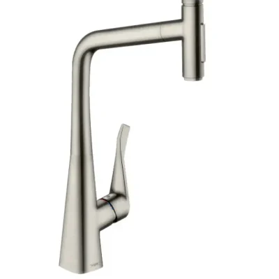 Hansgrohe M71 - virtuves izlietnes maisītājs Metris Select, ar izvelkamu dušu, nerūsējošais tērauds 73820800