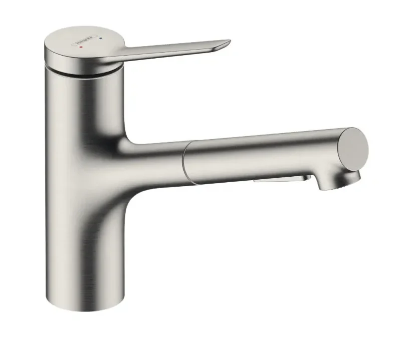 Hansgrohe Zesis M33 - virtuves izlietnes maisītājs 150, ar izvelkamu dušu, sBox lite, dizains nerūsējošais tērauds 74803800
