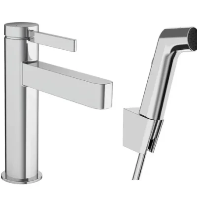 Hansgrohe Finoris - izlietnes maisītājs ar Push-Open noteces komplektu un bidē dušu, EcoSmart, hroms 76210000
