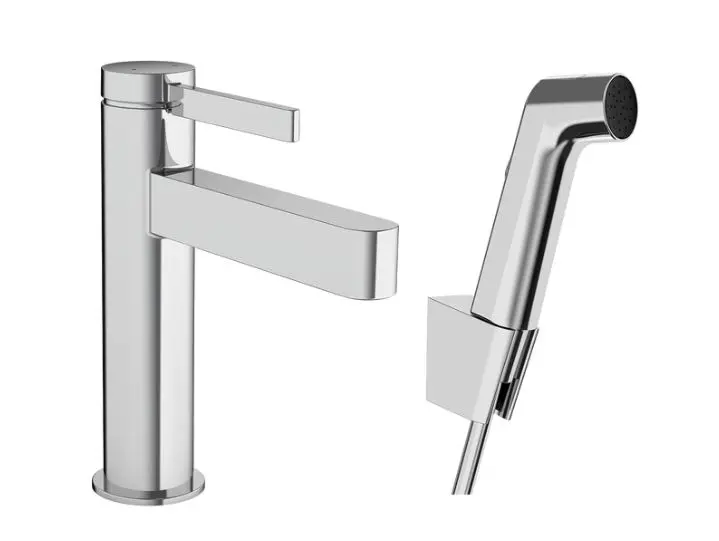 Hansgrohe Finoris - izlietnes maisītājs ar Push-Open noteces komplektu un bidē dušu, EcoSmart, hroms 76210000