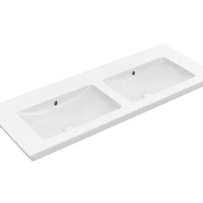 Villeroy & Boch Venticello - mēbeļu dubultizlietne 130x50 cm, ar pārplūdi, bez jaucējkrāna cauruma, CeramicPlus, Alpu balts 4111DJR1