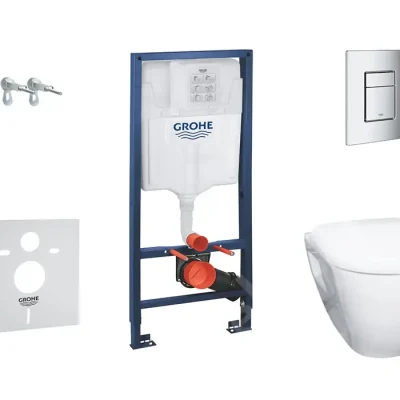 Grohe Solido - komplekts piekaramajam WC + Klosett Bau Ceramic un WC sēdeklis softclose, vadības plate Skate Cosmopolitan, hroms 38528SET-KH
