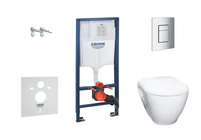 Grohe Solido - komplekts piekaramajam WC + Klosett Bau Ceramic un WC sēdeklis softclose, vadības plate Skate Cosmopolitan, hroms 38528SET-KH