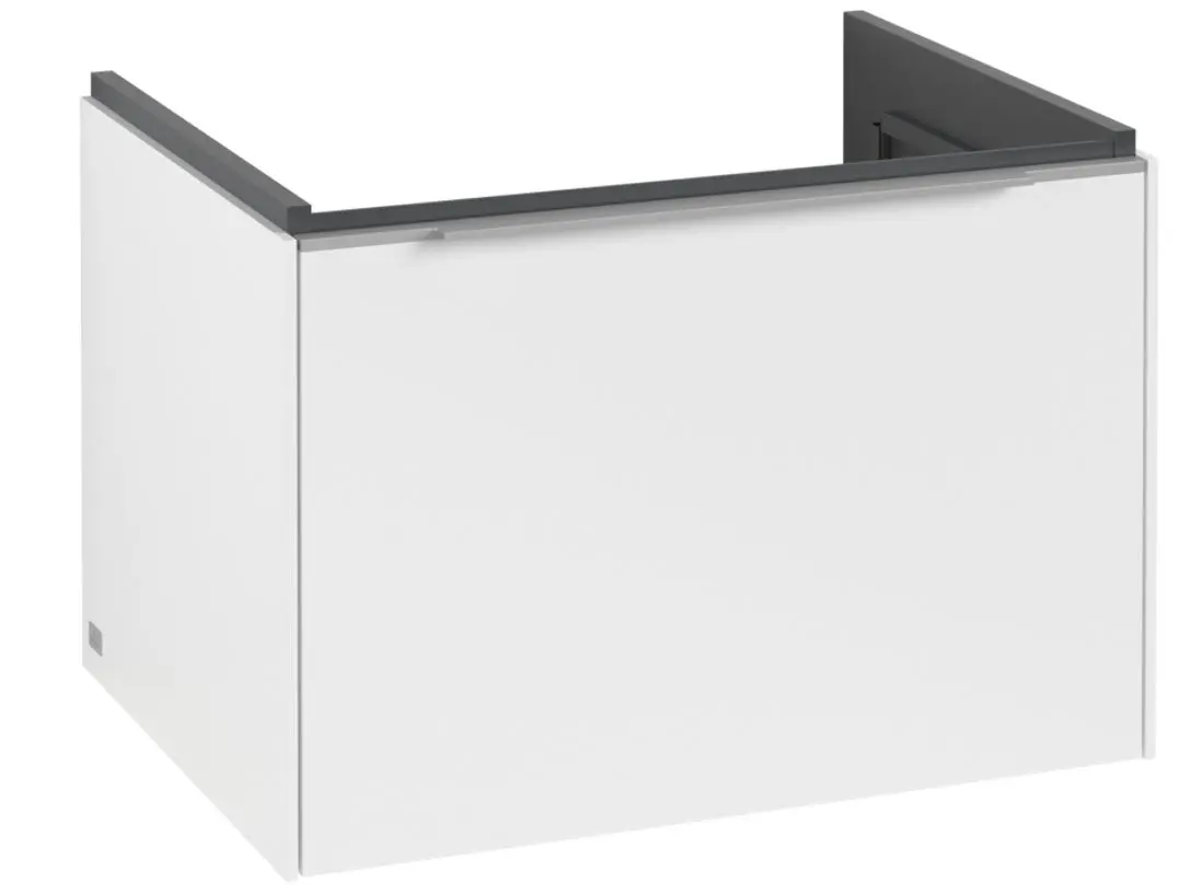 Villeroy & Boch Subway 3.0 - izlietnes skapītis ar LED apgaismojumu, 62x43x48 cm, 1 atvilktne, Pure White/spīdīgs alumīnijs C575L0VF