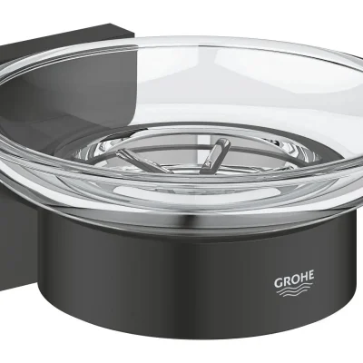 Grohe QuickFix Start Cube - ziepju trauks ar turētāju, stikls/matēti melns 410962430