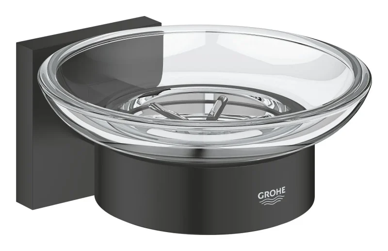 Grohe QuickFix Start Cube - ziepju trauks ar turētāju, stikls/matēti melns 410962430