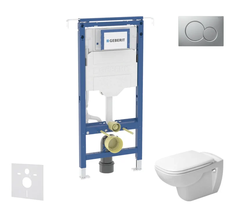 Geberit Duofix - komplekts priekšsienas elements, Duravit D-Code WC un sēdeklis, Sigma01 poga, Rimless, SoftClose, hroms matēts SANI11CP2100
