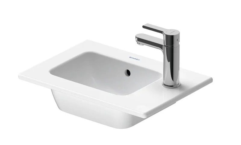 Duravit ME by Starck - roku mazgāšanas izlietne 43 x 30 cm, ar pārplūdi, krāna caurums labajā pusē, DuraShield, balta 072343AA00