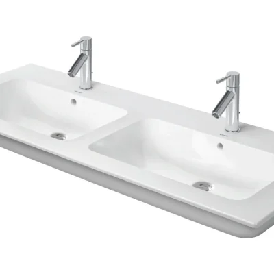 Duravit ME by Starck - dubultā izlietne 130x49 cm, ar pārplūdi, 2 caurumi maisītājam, DuraShield, balta 233613AA00
