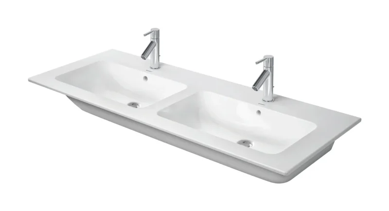 Duravit ME by Starck - dubultā izlietne 130x49 cm, ar pārplūdi, 2 caurumi maisītājam, DuraShield, balta 233613AA00