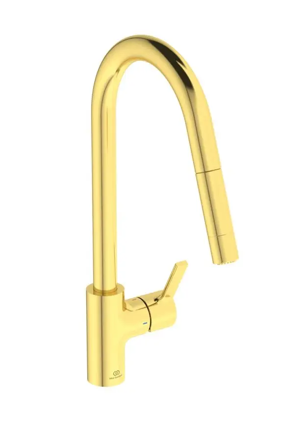 Ideal Standard Gusto - virtuves izlietnes maisītājs ar izvelkamu dušu, matēts zelts BD416A2