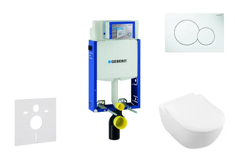 Geberit Kombifix - priekšsienas uzstādīšanas komplekts, WC ar sēdekli Subway 2.0, DirectFlush, SoftClose, CeramicPlus, vadības plate Sigma01, Alpu balts 110.302.00.5 NI1