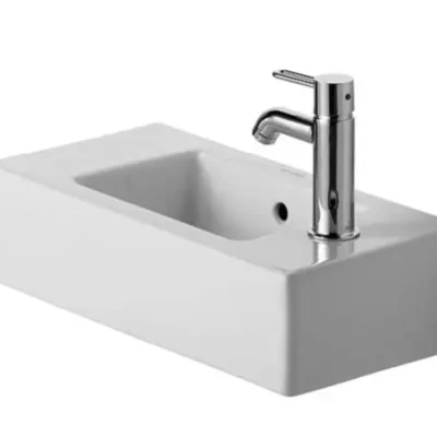 Duravit Vero - rokas izlietne 50x25 cm, 1 jaucējkrāna caurums labajā pusē, ar WonderGliss, Alpu balts 07035000081