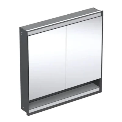 Geberit ONE - spoguļskapis ar LED apgaismojumu, 90x90x15 cm, 2 durvis, ar nišu, iebūvējams, melns matēts 505.823.00.7