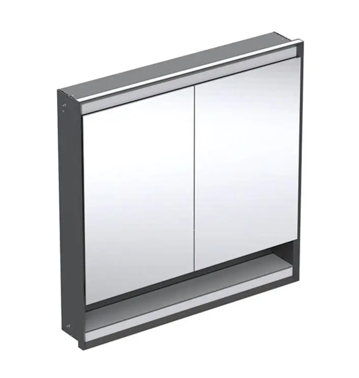 Geberit ONE - spoguļskapis ar LED apgaismojumu, 90x90x15 cm, 2 durvis, ar nišu, iebūvējams, melns matēts 505.823.00.7