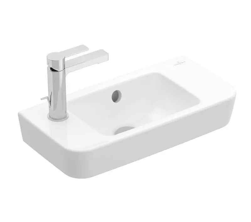 Villeroy & Boch O.novo - rokas izlietne Compact 50x25 cm, ar pārplūdi, 1 jaucējkrāna caurums kreisajā pusē, CeramicPlus, Alpu balts 4342L5R1
