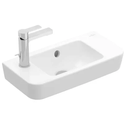 Villeroy & Boch O.novo - rokas izlietne Compact 50x25 cm, ar pārplūdi, jaucējkrāna caurums kreisajā pusē, AntiBac, CeramicPlus, Alpu balts 4342L5T2