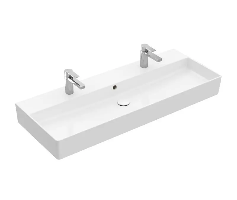 Villeroy & Boch Memento 2.0 - skapja dubultā izlietne 120x47 cm, ar pārplūdi, 2 krāna caurumiem, Alpu balts 4A22CK01