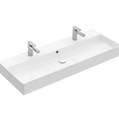 Villeroy & Boch Memento 2.0 - skapja dubultā izlietne 120x47 cm, ar pārplūdi, 2 jaucējkrāna caurumiem, CeramicPlus, Alpu balts 4A22CKR1