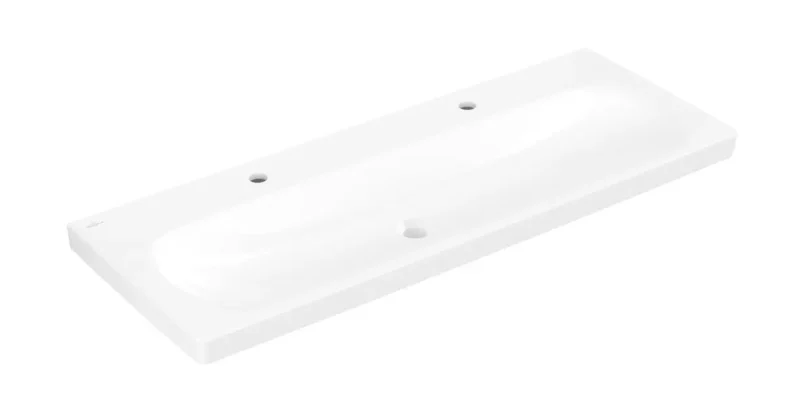 Villeroy & Boch Skyla - izlietne 120x46 cm, bez pārplūdes, 2 caurumi maisītājam, Alpu balts 5A51C201