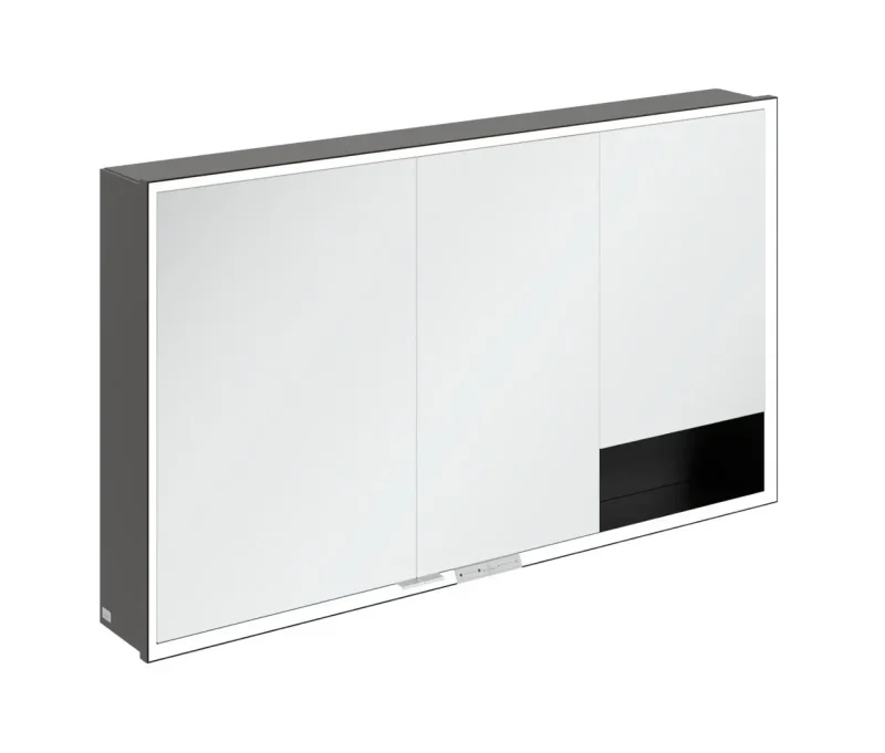 Villeroy & Boch My View+ - spoguļskapītis ar LED apgaismojumu 130x75x17 cm, 3 durvis, matēti melns B4811300