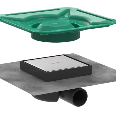 Hansgrohe RainDrain Spot - punktveida noteka ar resti 15x15 cm, flīzēm, matēts nerūsējošais tērauds 56112800