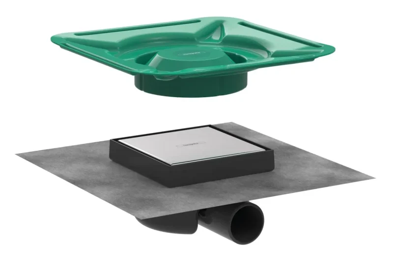 Hansgrohe RainDrain Spot - punktveida noteka ar resti 15x15 cm, flīzēm, matēts nerūsējošais tērauds 56112800